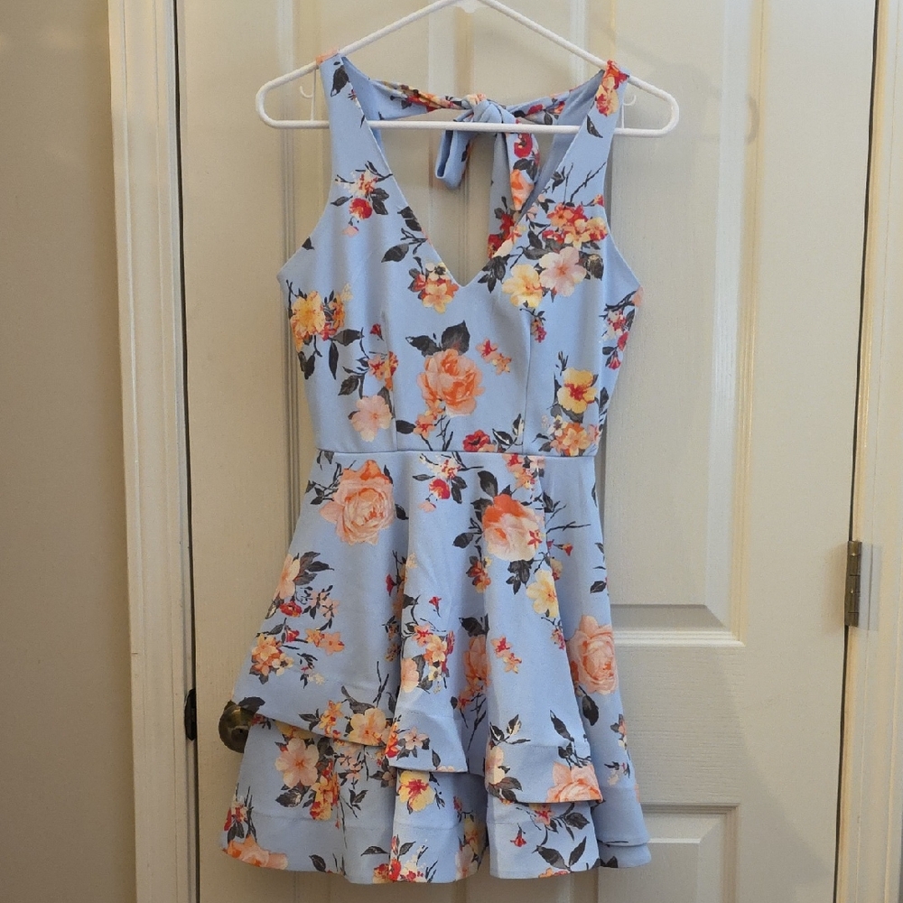 Darling Floral Print Kids Dress in Light Blue
